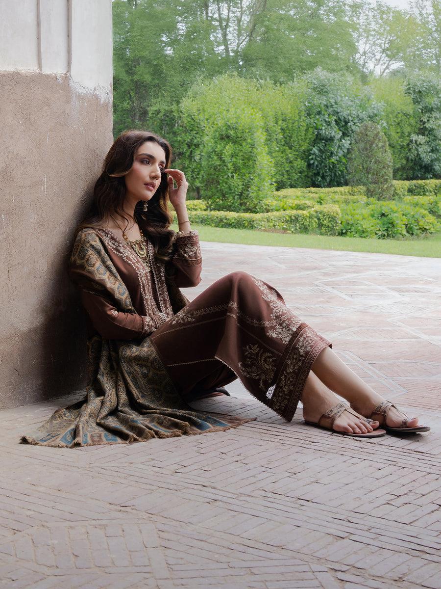 Qalamkar Winter 2025 Embroidered 3-Piece Suit – Printed Wool Shawl | Premium Unstitched Collection