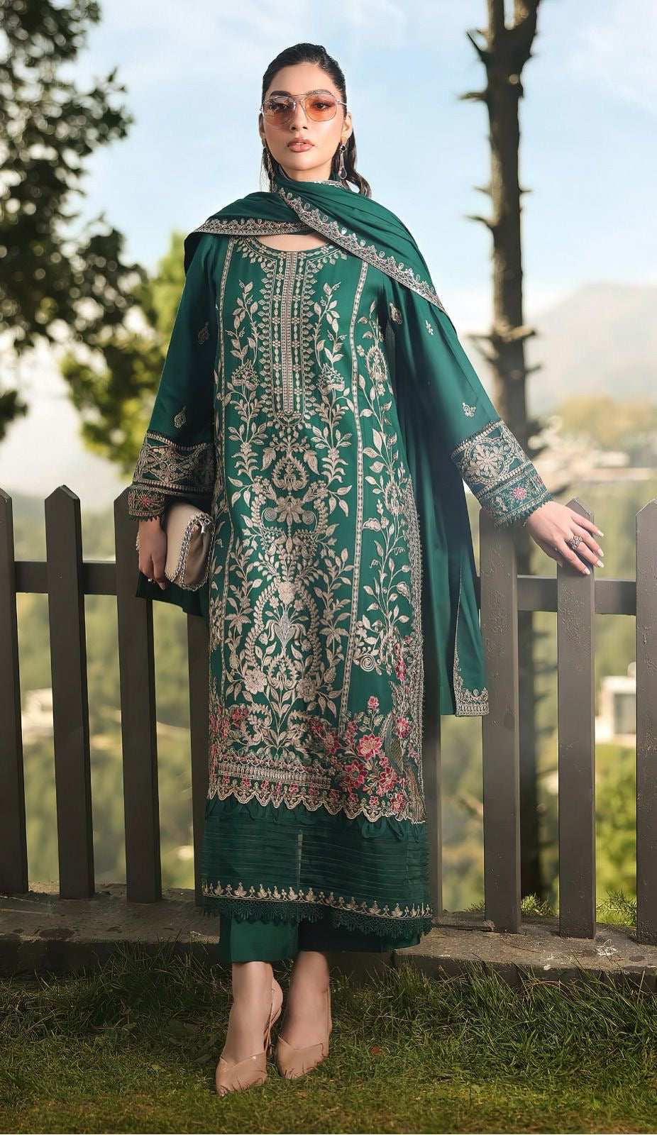 Winter 2025 Maria B.  – 3 Piece Heavy Embroidered Suit with Dhanak Emb Shawl | Same as Original