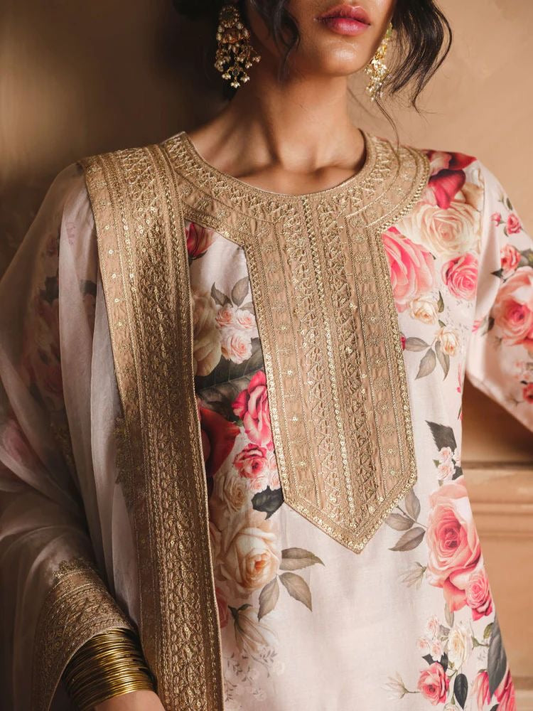 Iznik – New Arrival | 3PC Pure Shamoze Silk Printed & Embroidered Suit with Silk Dupatta | Ready to Wear Look