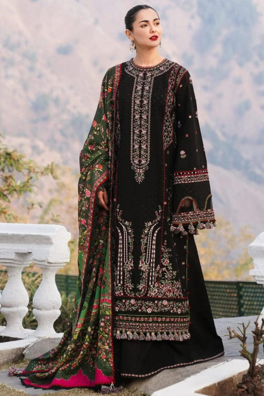 Hussain Rehar – 3PC Unstitched Dhanak Embroidered Suit with Digital Printed Pashmina Shawl | Winter Collection 2025