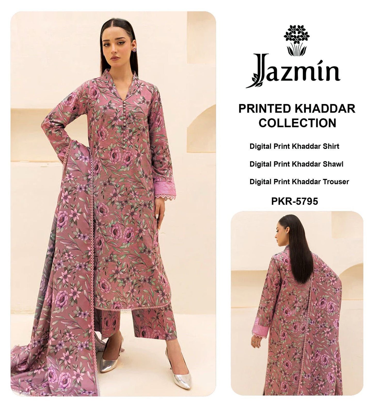 Jazmin Khaddar Printed Collection – CODE : SDK 74 - 3 Pcs Premium Winter Suit