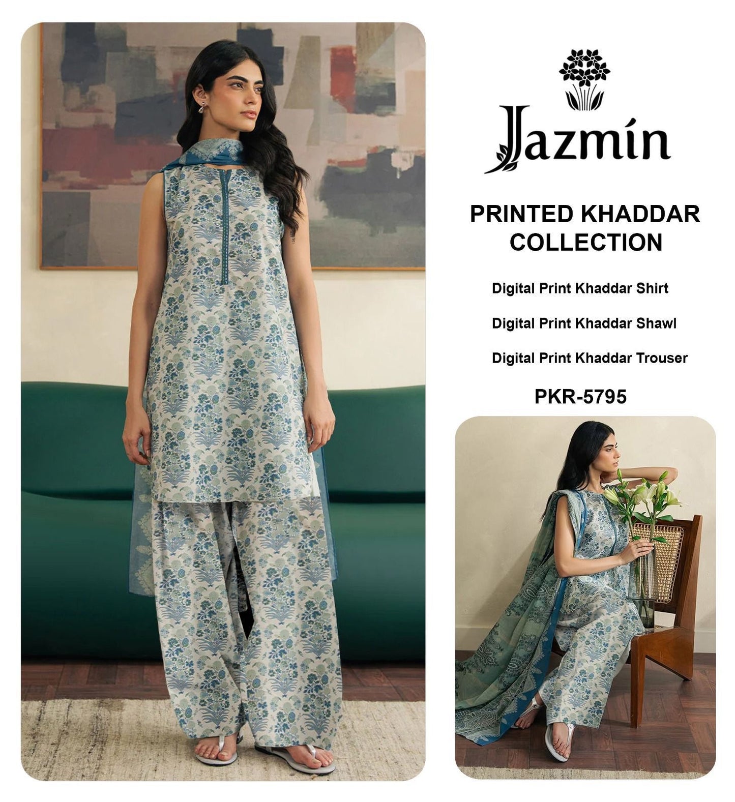 Jazmin Khaddar Printed Collection – CODE : SDK 74 - 3 Pcs Premium Winter Suit