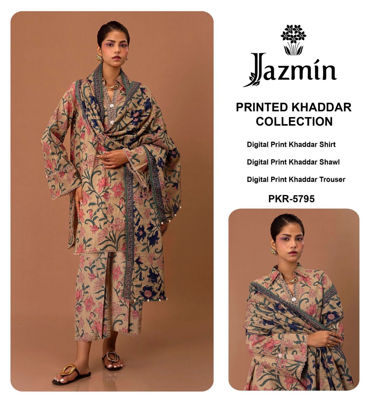 Jazmin Khaddar Printed Collection – CODE : SDK 74 - 3 Pcs Premium Winter Suit
