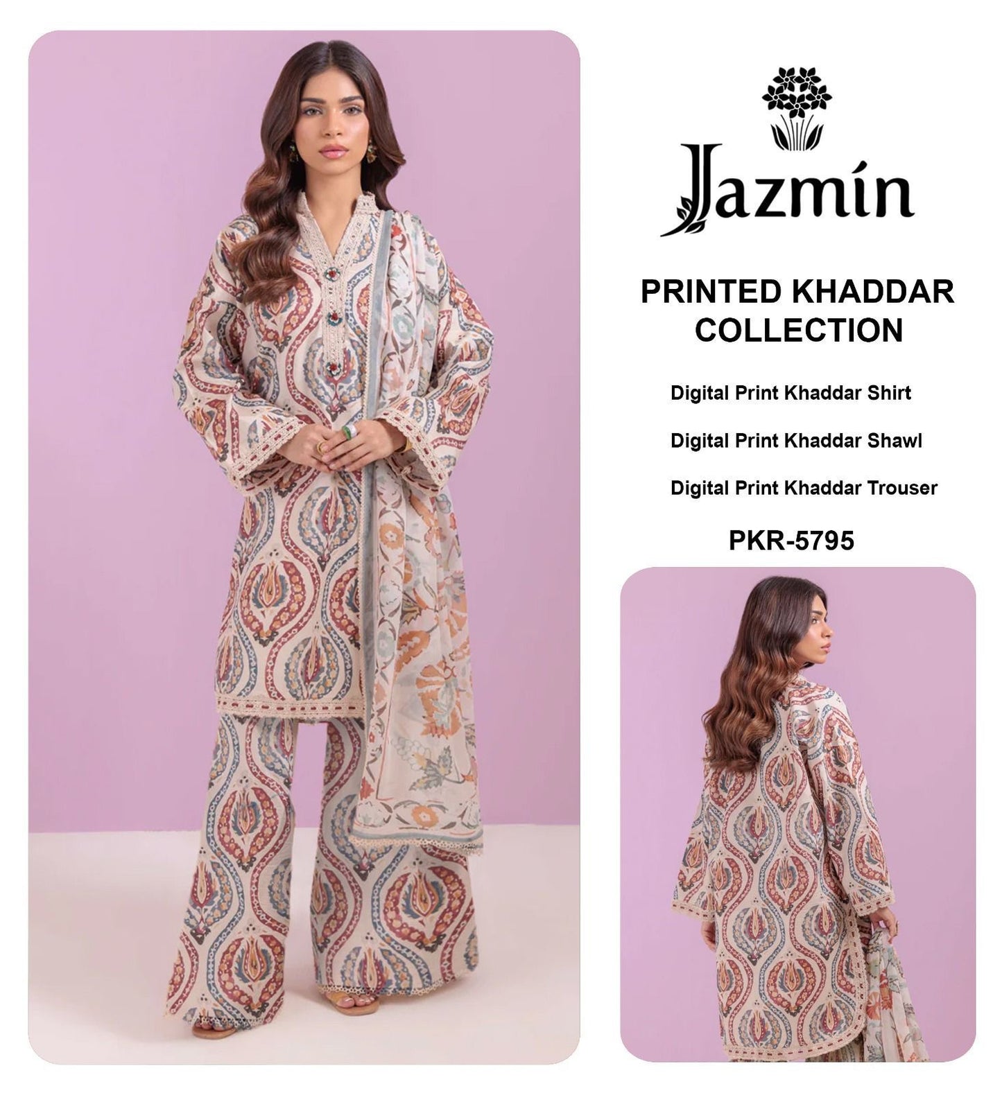 Jazmin Khaddar Printed Collection – CODE : SDK 74 - 3 Pcs Premium Winter Suit