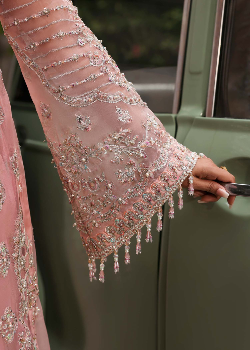 Blush Organza & PK Silk Unstitched Dress – Embroidered Kanwal Malik Replica