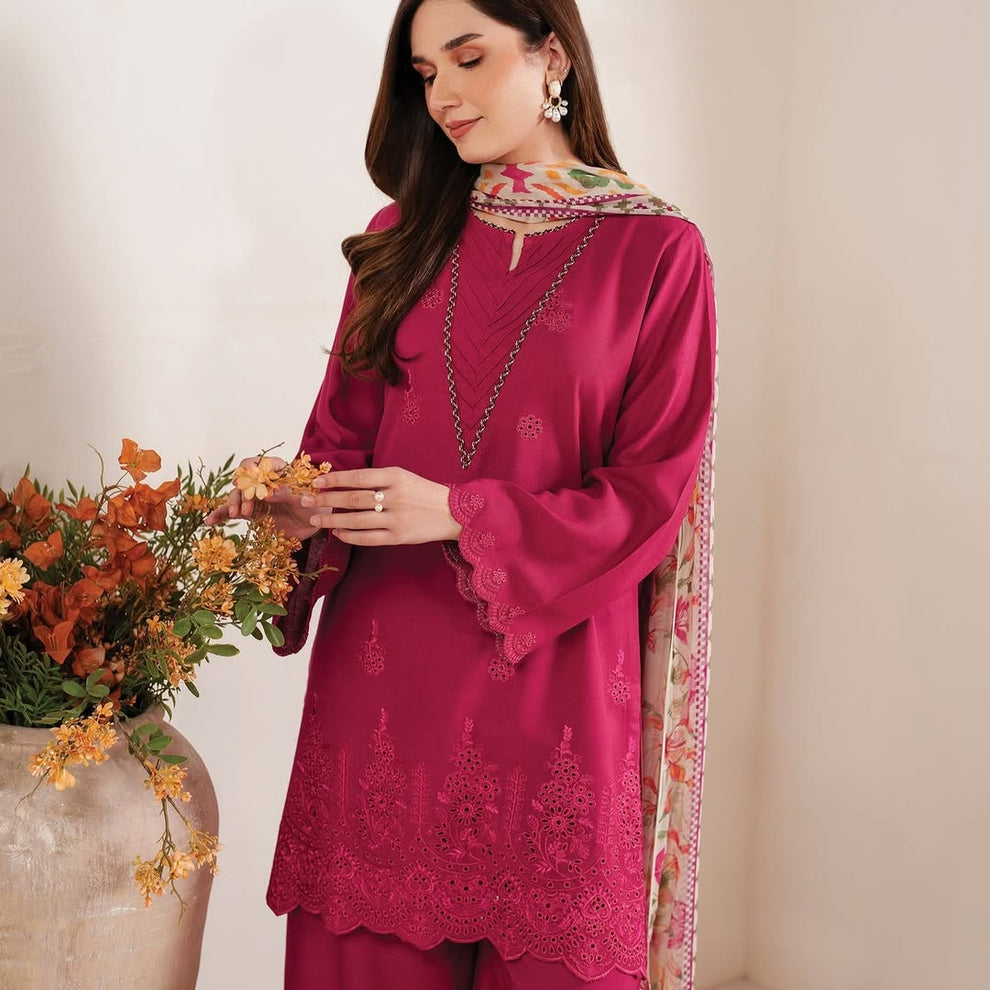 Baroque Winter 2025 – BQ-101 Dhanak Suit with Pashmina Wool Shawl | 3-Piece Embroidered Set