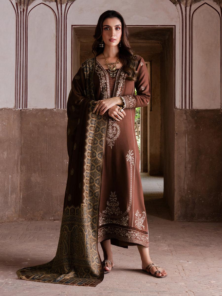 Qalamkar Winter 2025 Embroidered 3-Piece Suit – Printed Wool Shawl | Premium Unstitched Collection