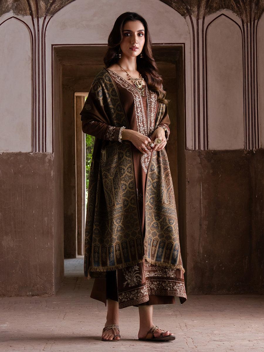 Qalamkar Winter 2025 Embroidered 3-Piece Suit – Printed Wool Shawl | Premium Unstitched Collection