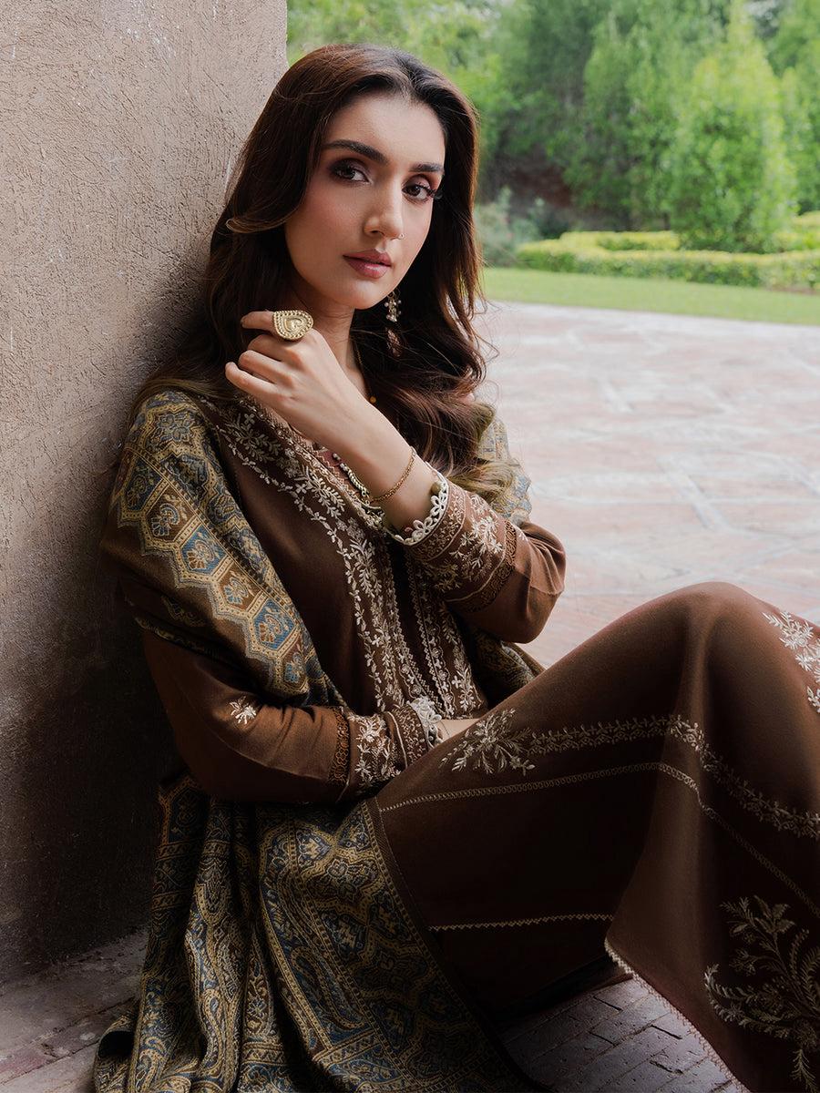 Qalamkar Winter 2025 Embroidered 3-Piece Suit – Printed Wool Shawl | Premium Unstitched Collection