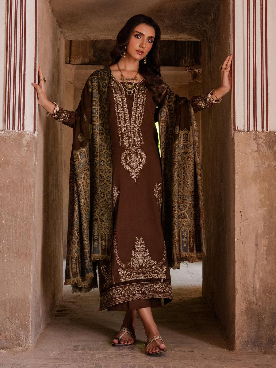 Qalamkar Winter 2025 Embroidered 3-Piece Suit – Printed Wool Shawl | Premium Unstitched Collection
