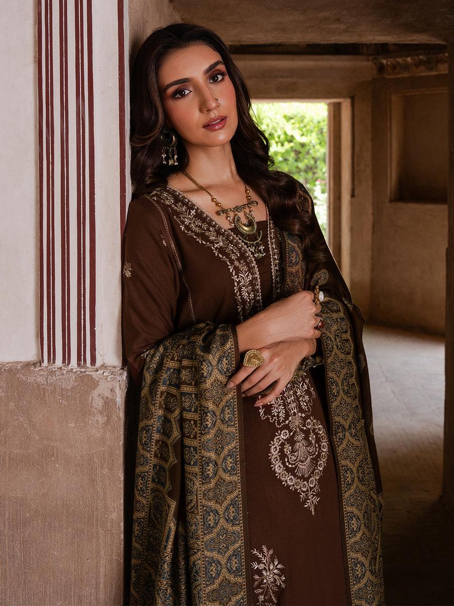 Qalamkar Winter 2025 Embroidered 3-Piece Suit – Printed Wool Shawl | Premium Unstitched Collection